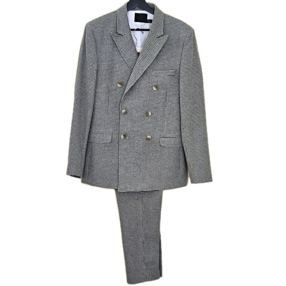 ASOS Suit Men Blazer US 40 Trousers 32x30/28 Houndstooth Wool Blend Lined Preppy